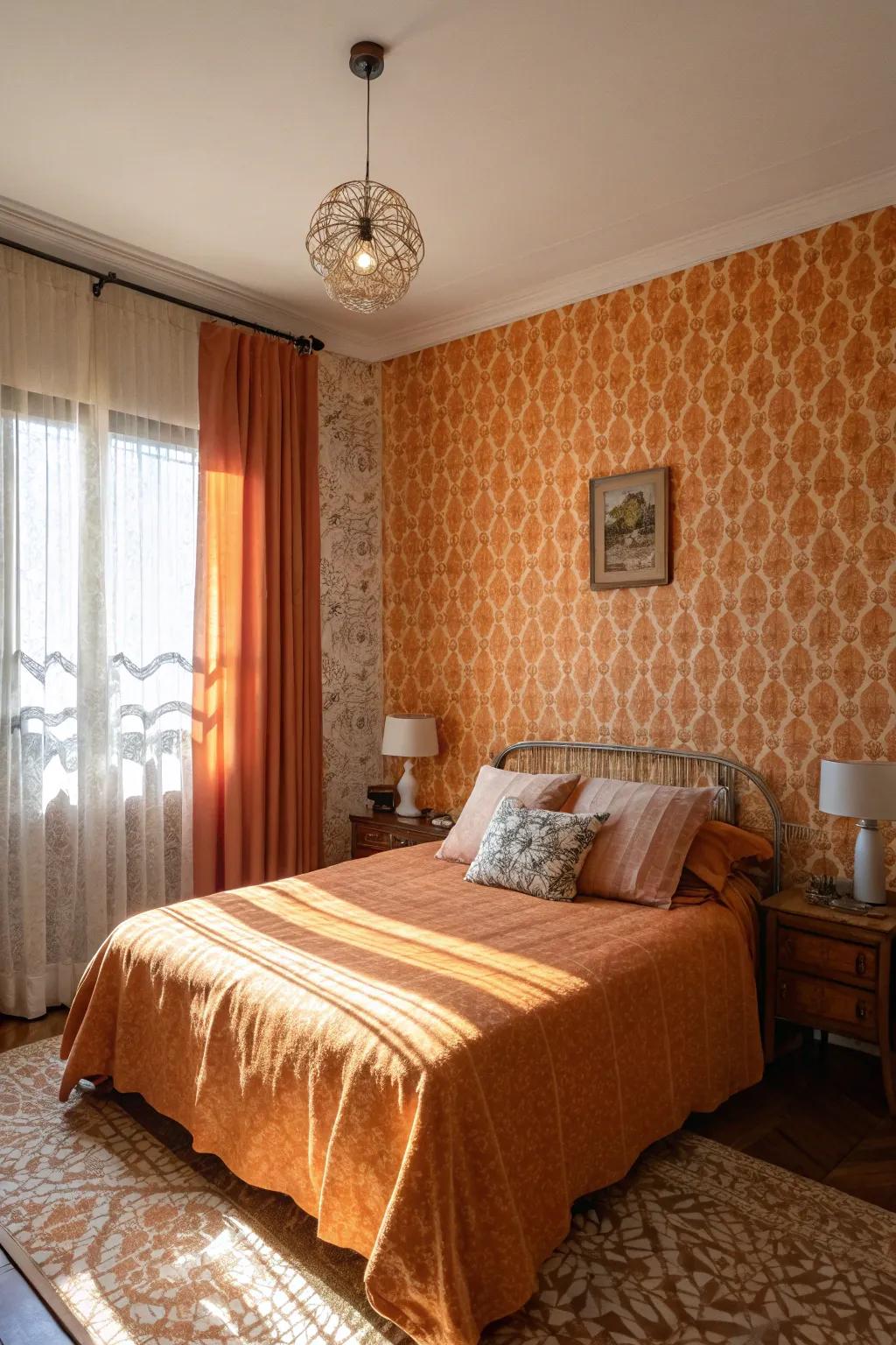 Orange patterns inject a playful note into the décor.