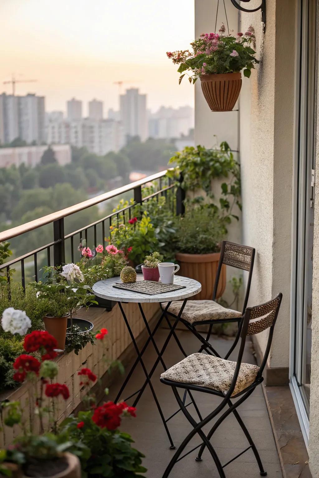 Transform a small balcony into an intimate retreat with a bistro set.
