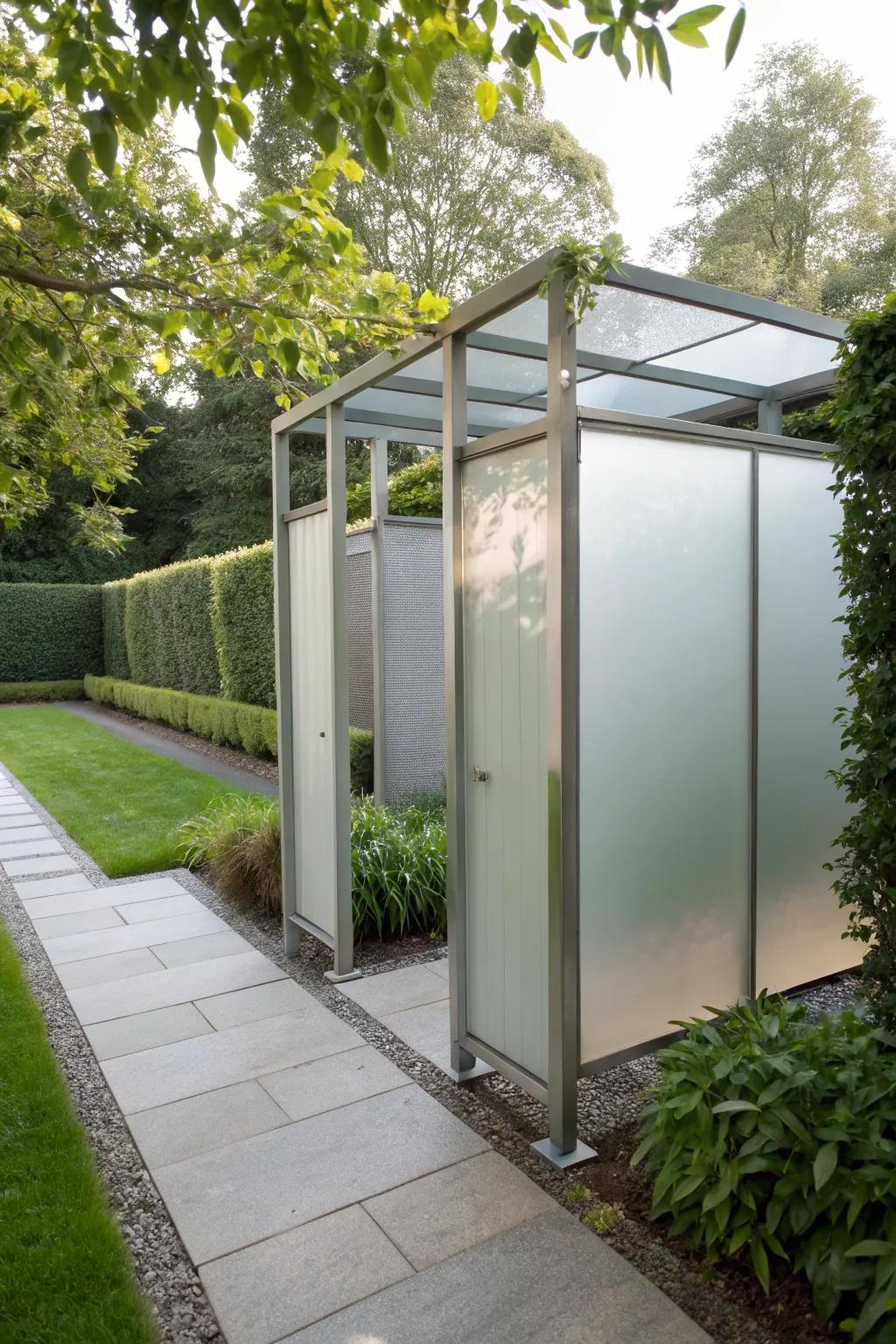 Sleek and modern, this metal build integrates seamlessly into a minimalist garden.