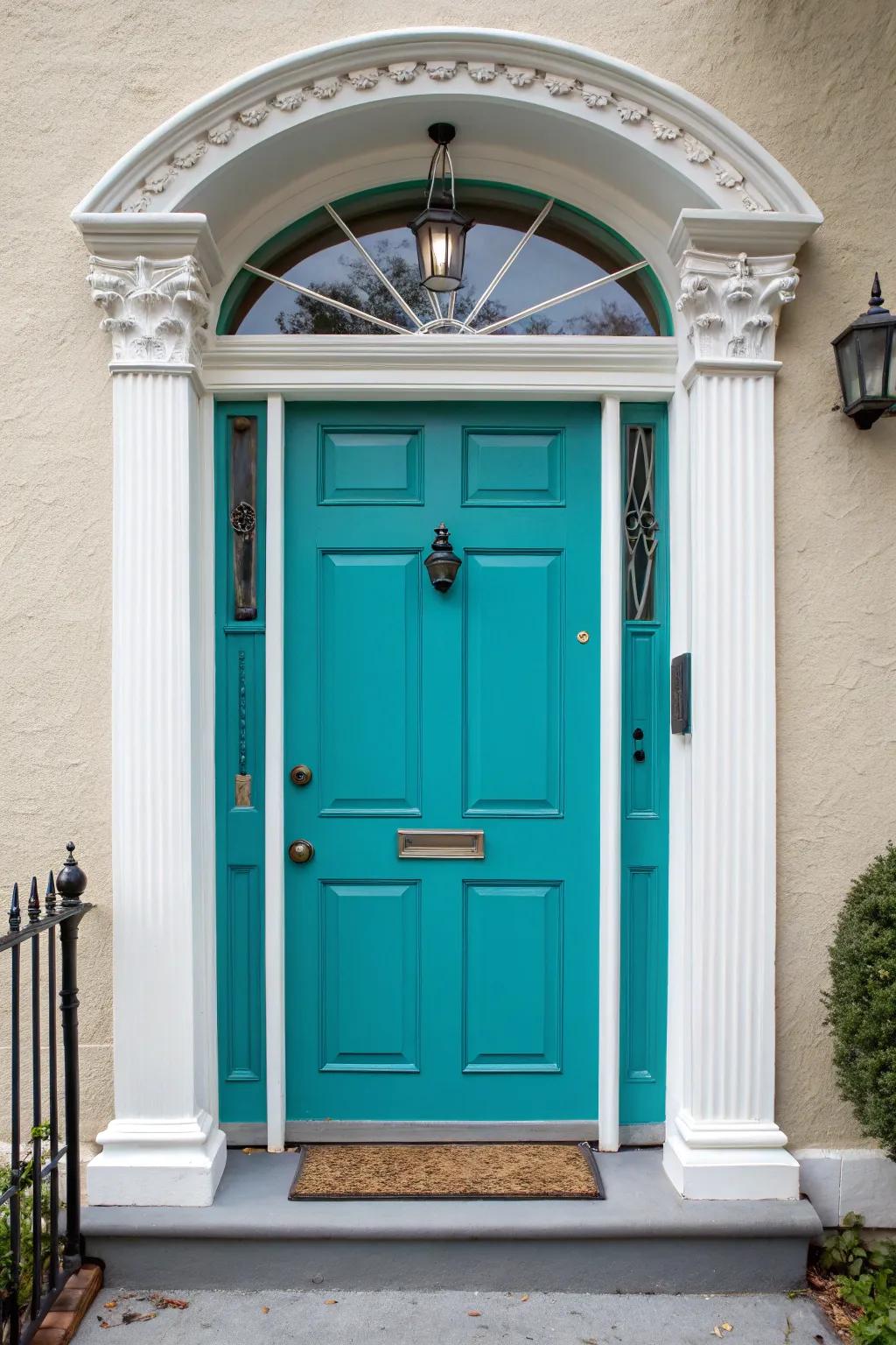 A brightly hued door can function as a captivating centerpiece for your entryway.