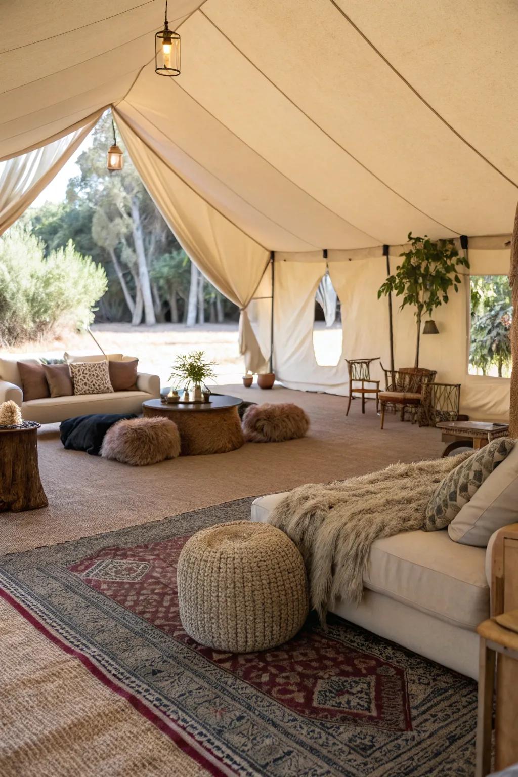Textile ground covering adds warmth and comfort to outdoor events.