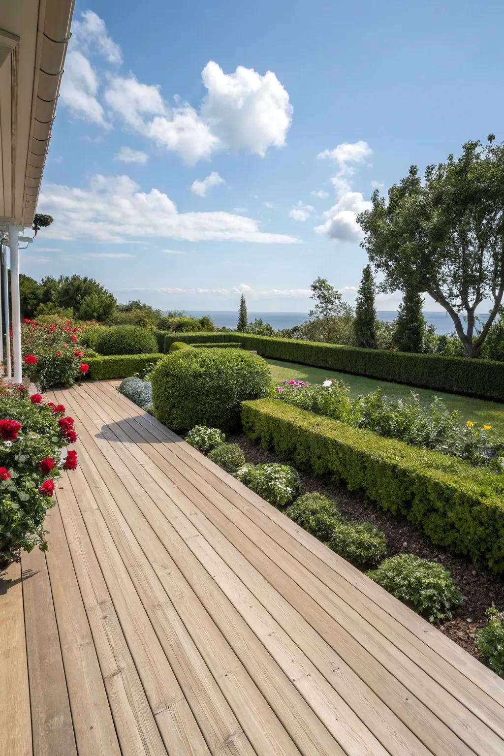 A deck painted in natural wood tones, highlighting the beauty of the wood grain.