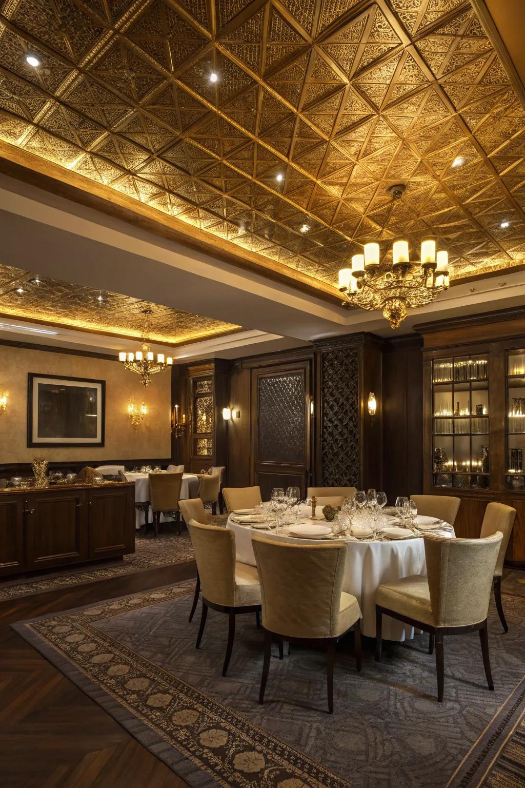 Metallic finishes bring a lavish shimmer to your dining space.