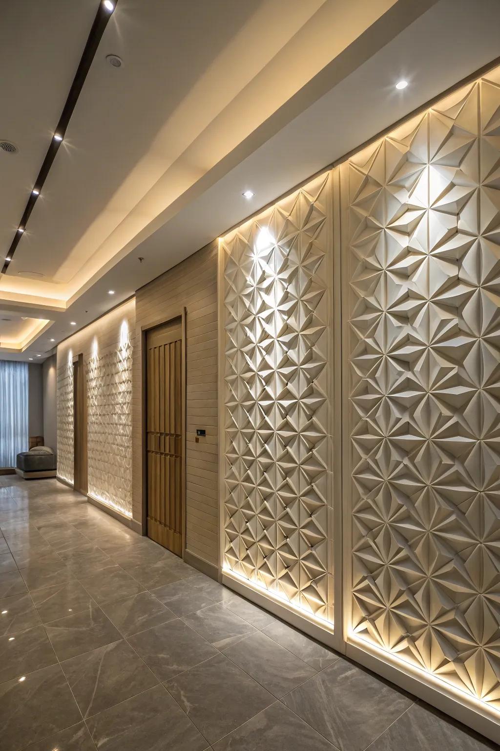 Area showcasing dynamic 3D textured panel designs.