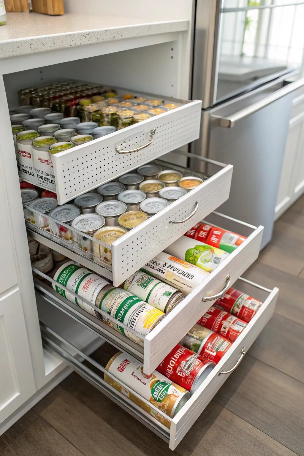 Slider trays ensure deep pantries are easy to navigate.