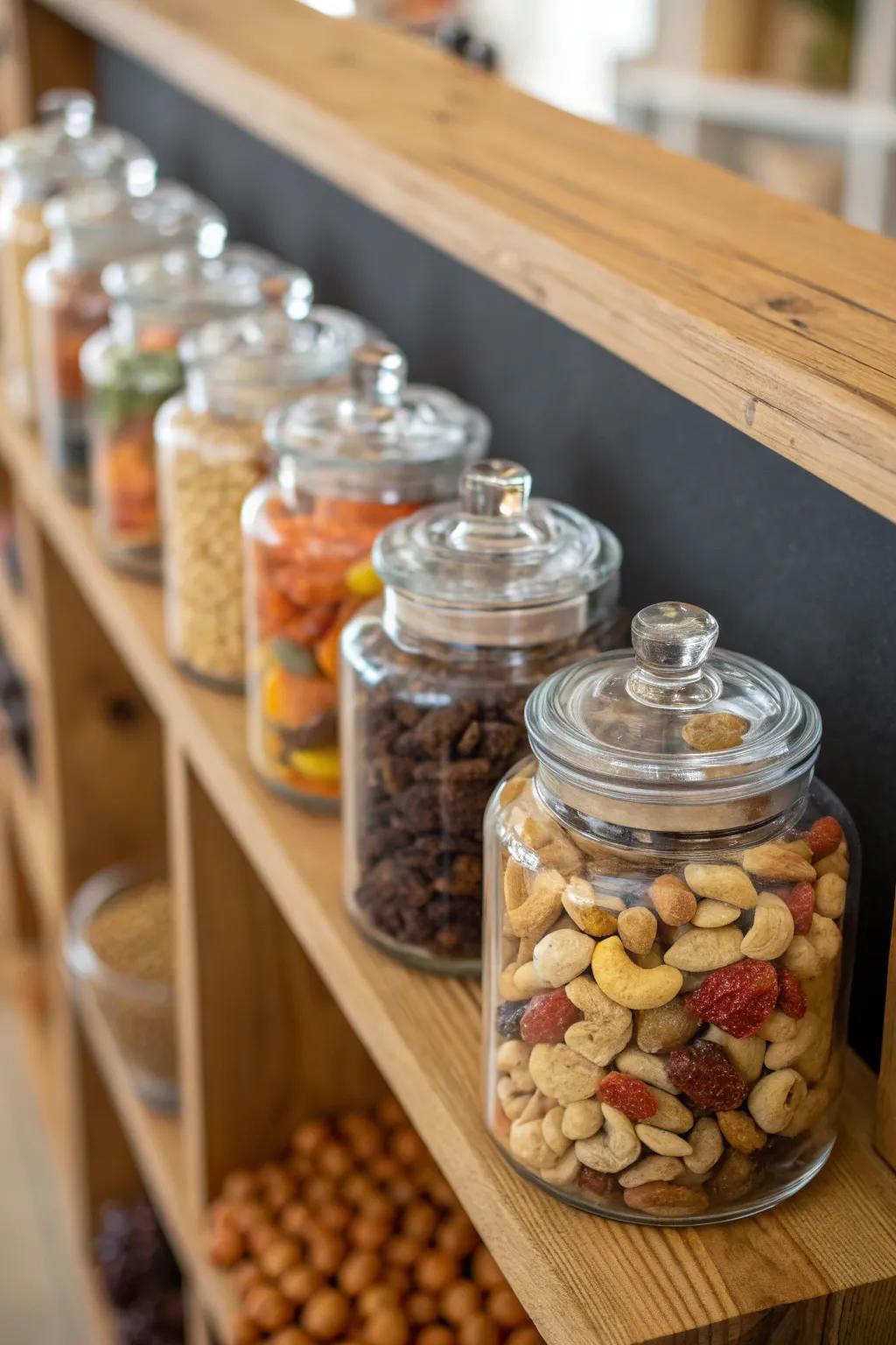 Glass jars create a vintage ambiance while preserving snack freshness.