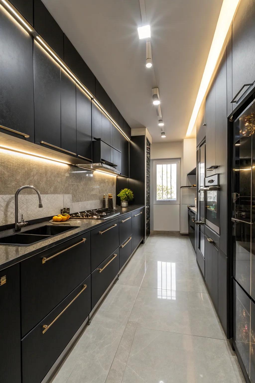 A monochromatic kitchen design radiates modern elegance.