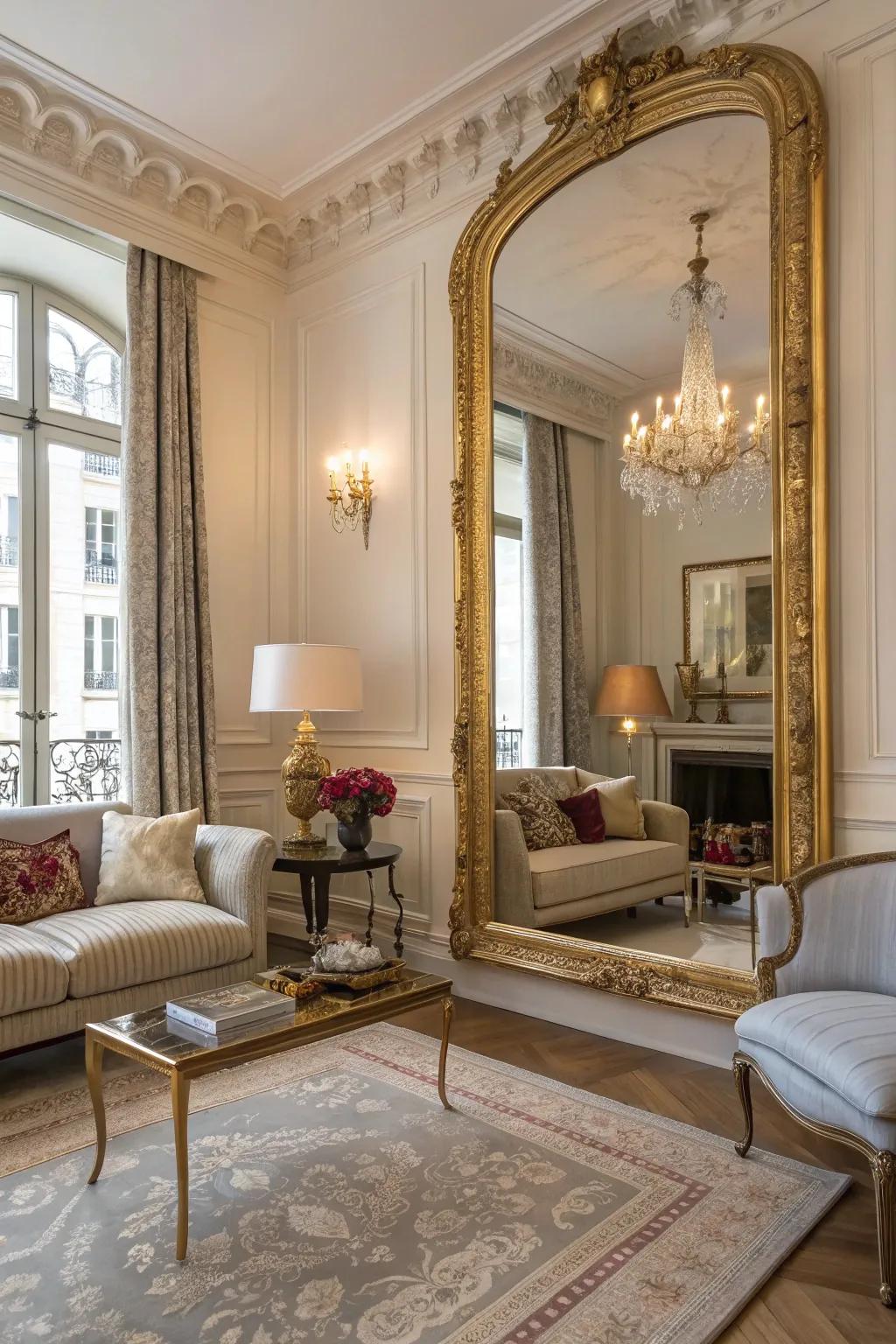 Statement mirrors add a sense of grandeur.