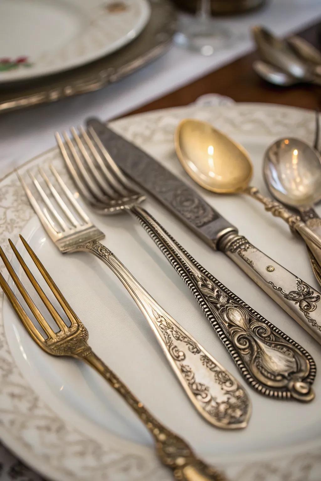 Combine and contrast antique flatware for a distinctive flair.