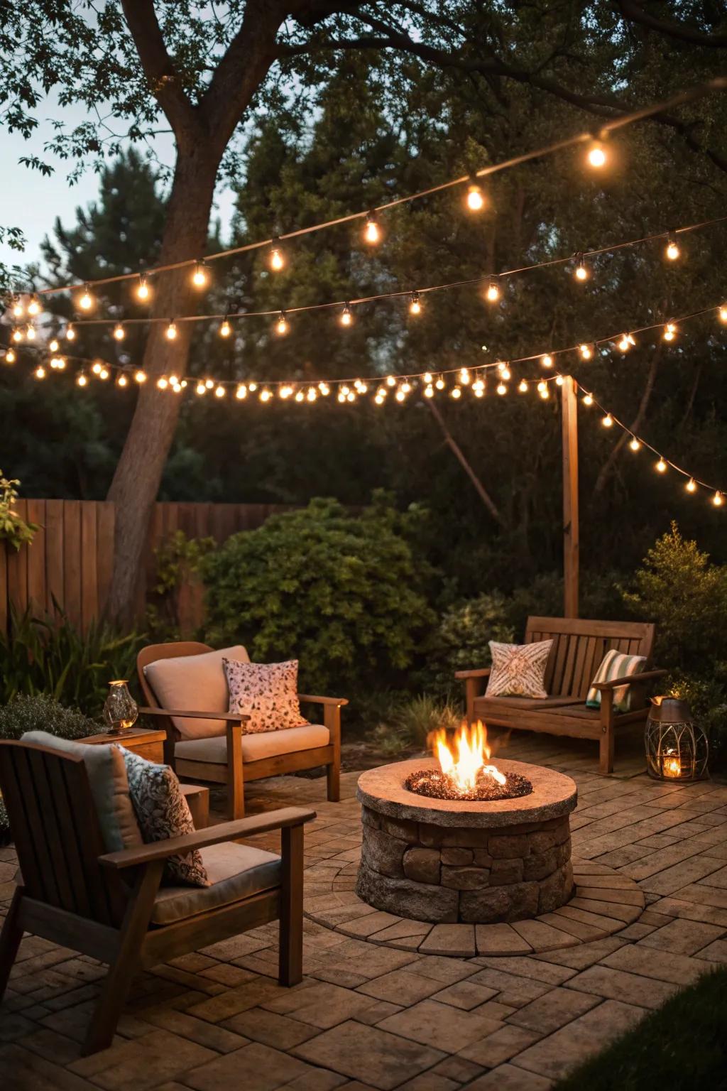 String lights add a magical element to nighttime gatherings.