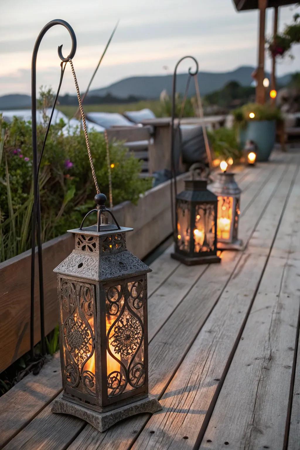 Incorporate rustic charm through chic hanging lanterns.
