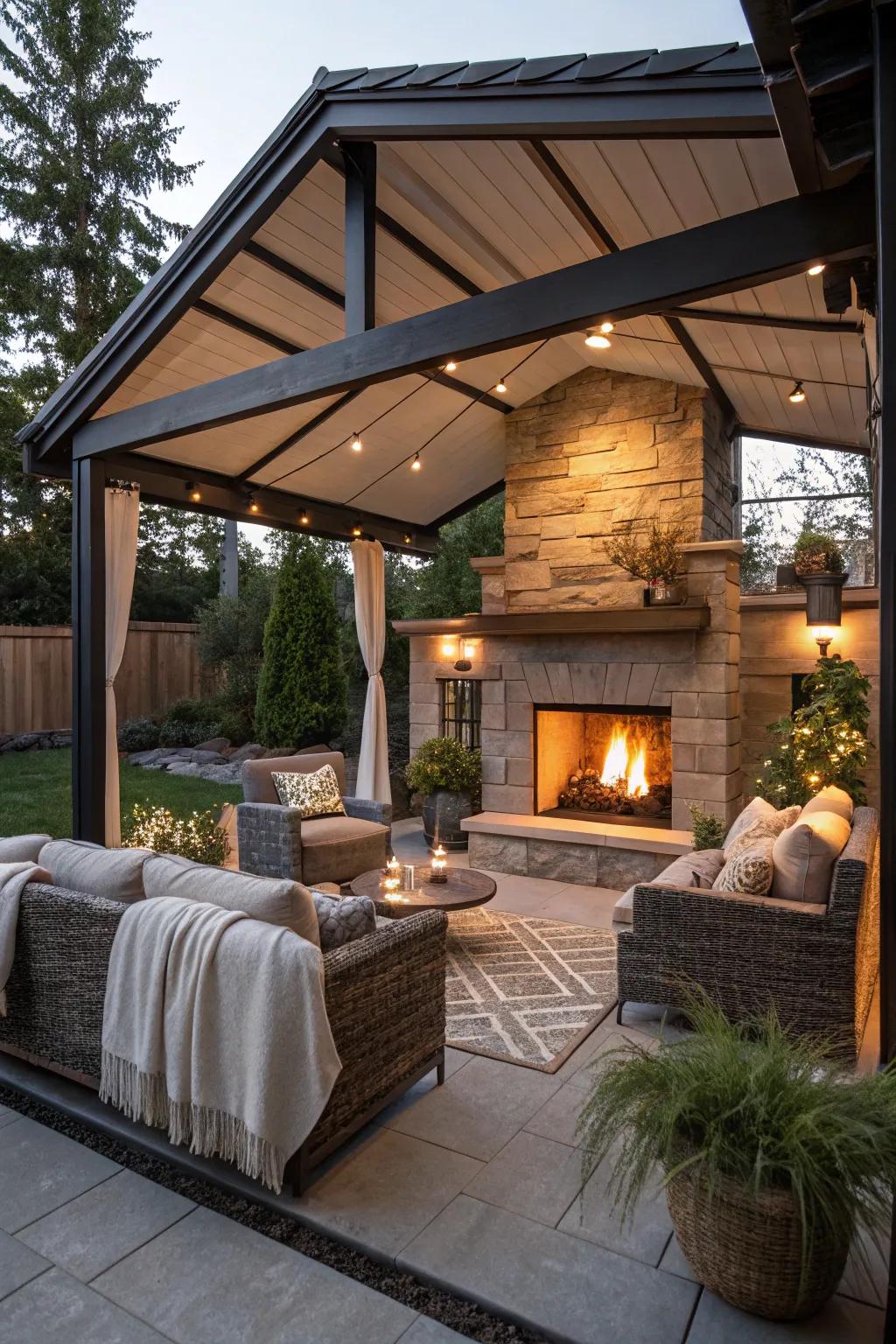 A fire feature imparts warmth and allure to your patio area.