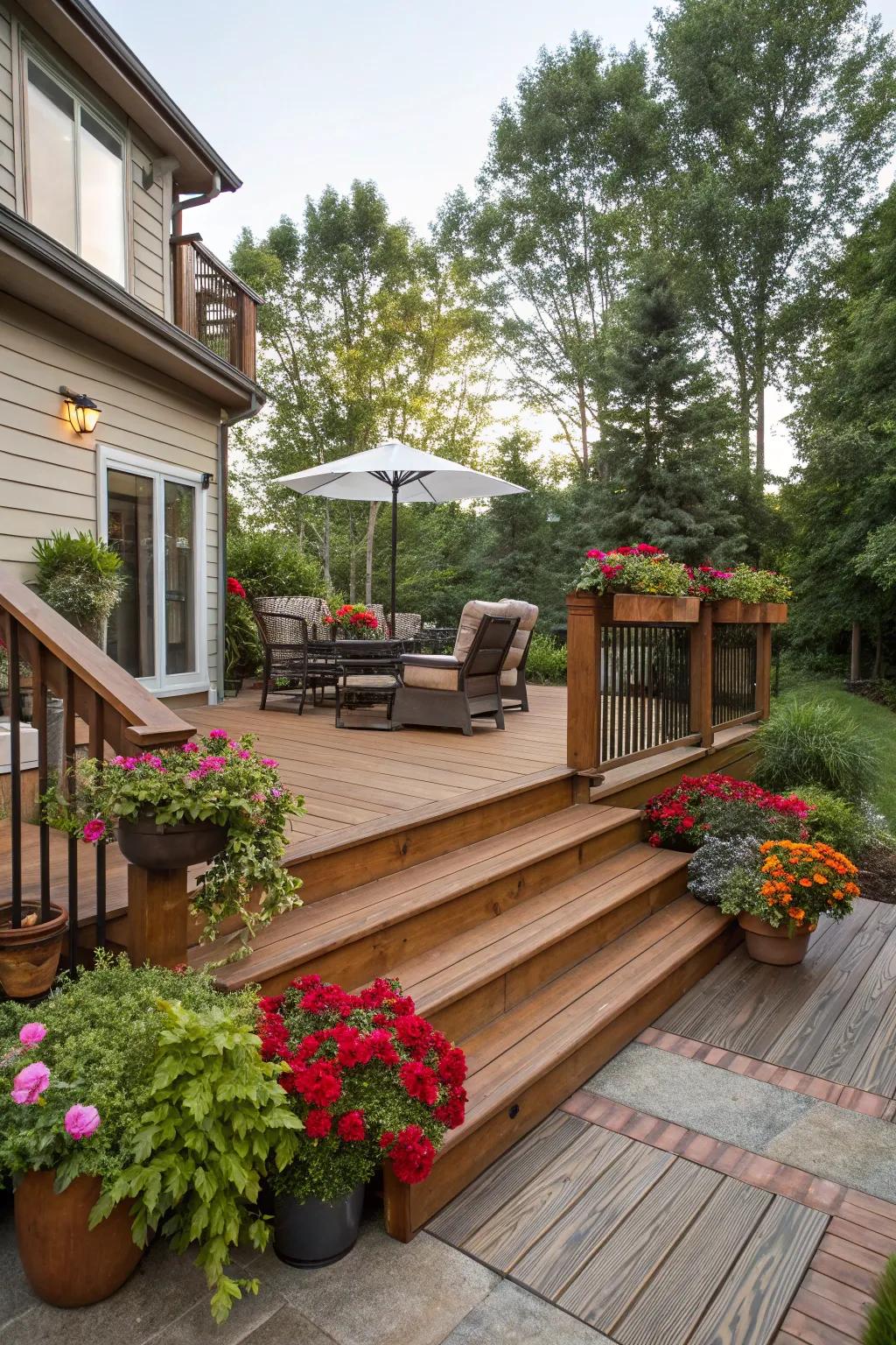 Wooden steps for a warm, rustic touch.