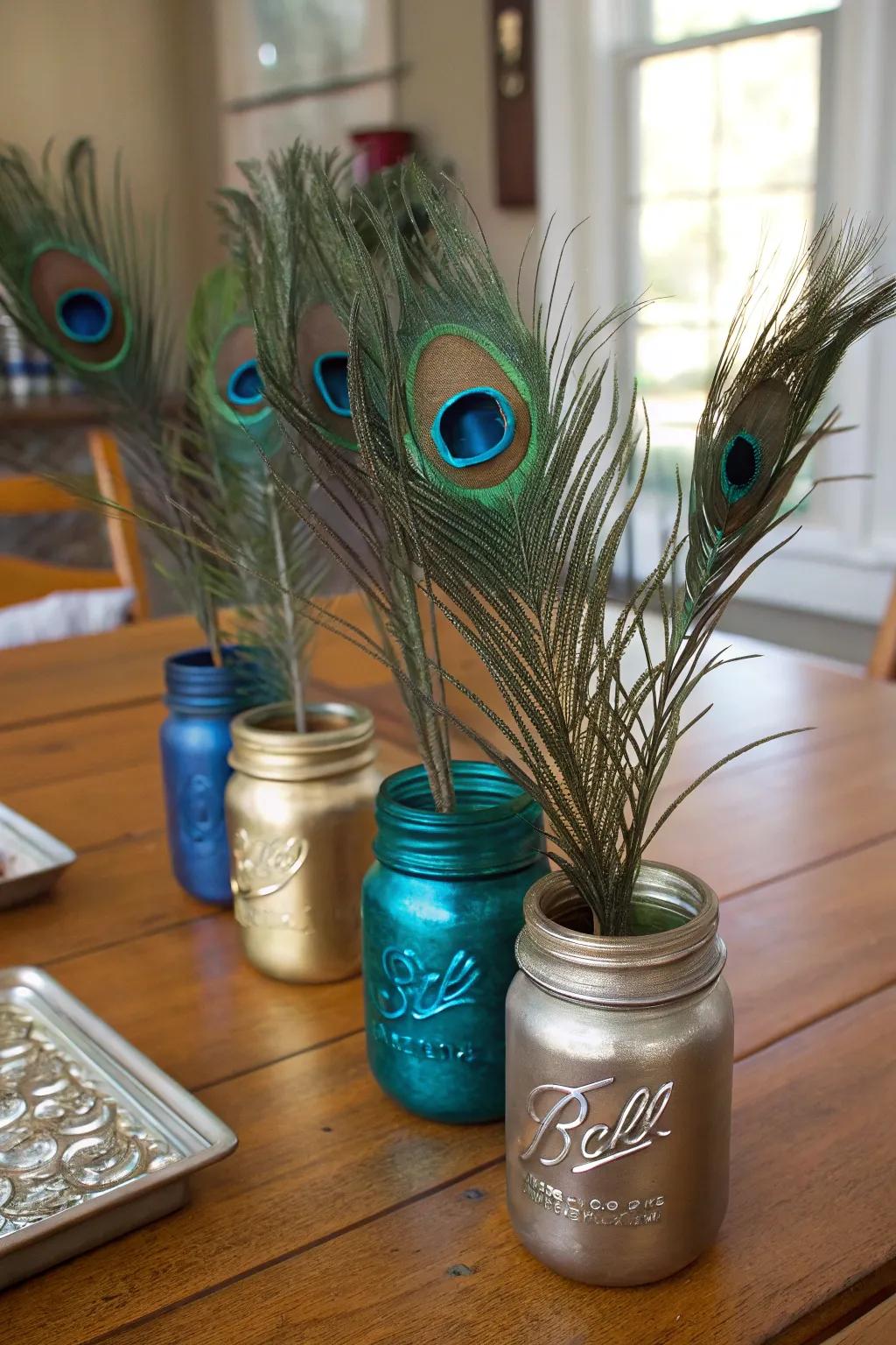 Country-inspired elegance featuring preserving jars and plume bird quills.