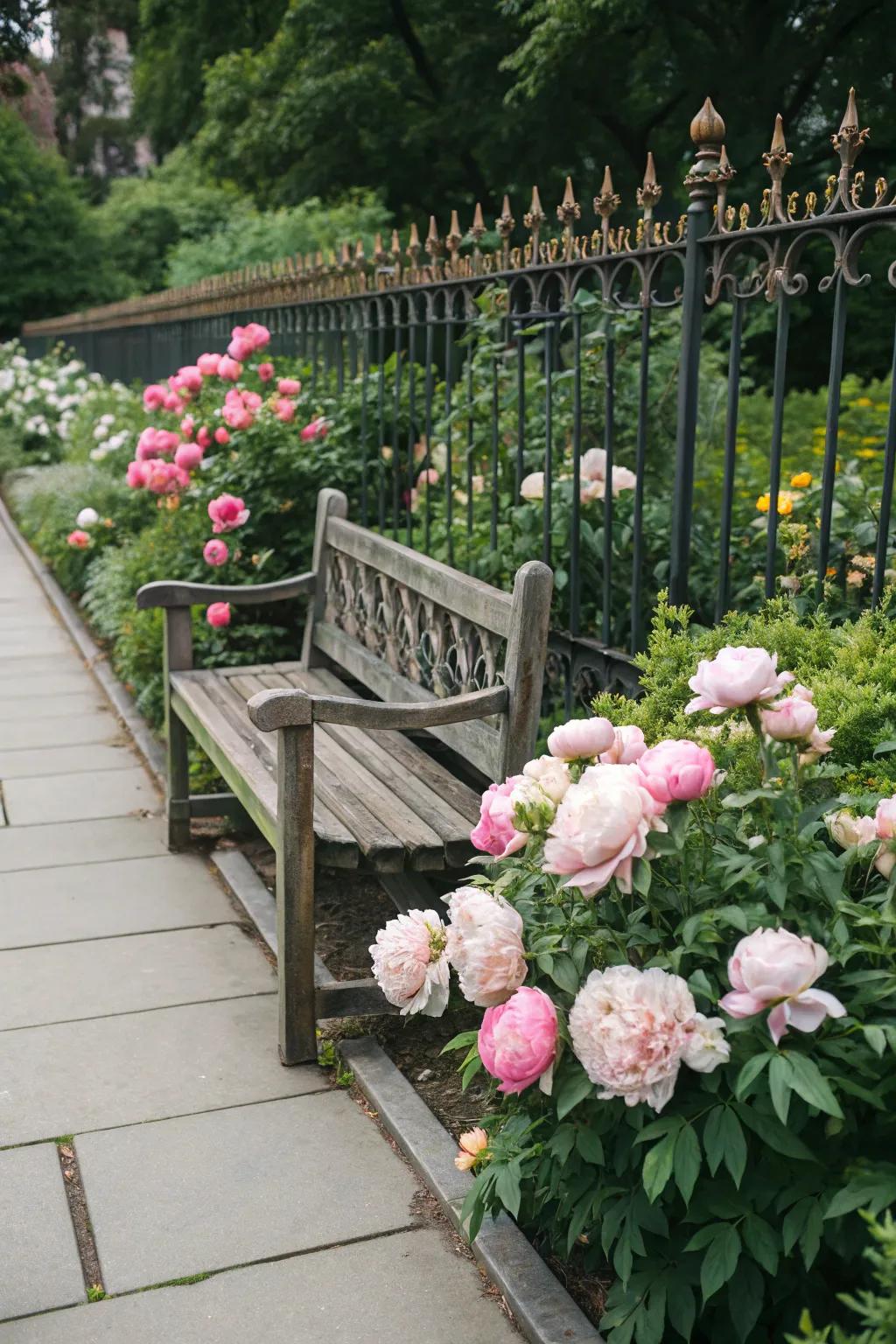 Garden accessories exquisitely complementing a peony garden.