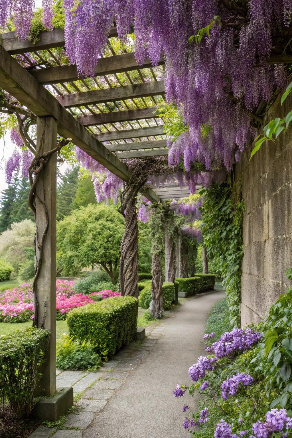 Climbing plants fashion an innate and lively privacy barrier.