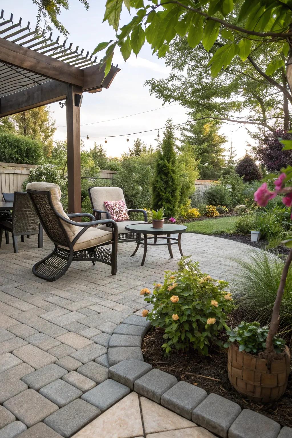A welcoming seating space on a permeable patio, ideal for unwinding.