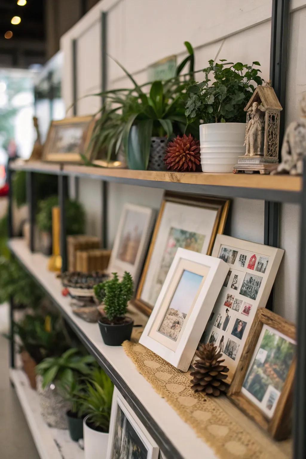 Decorative items enhance the aesthetic charm of a display ledge.