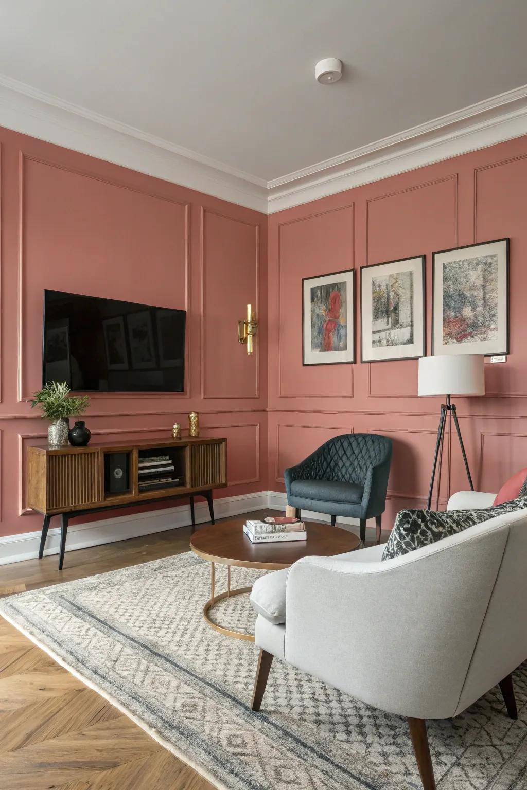 Rose paneling injects profundity and uniqueness to the space.