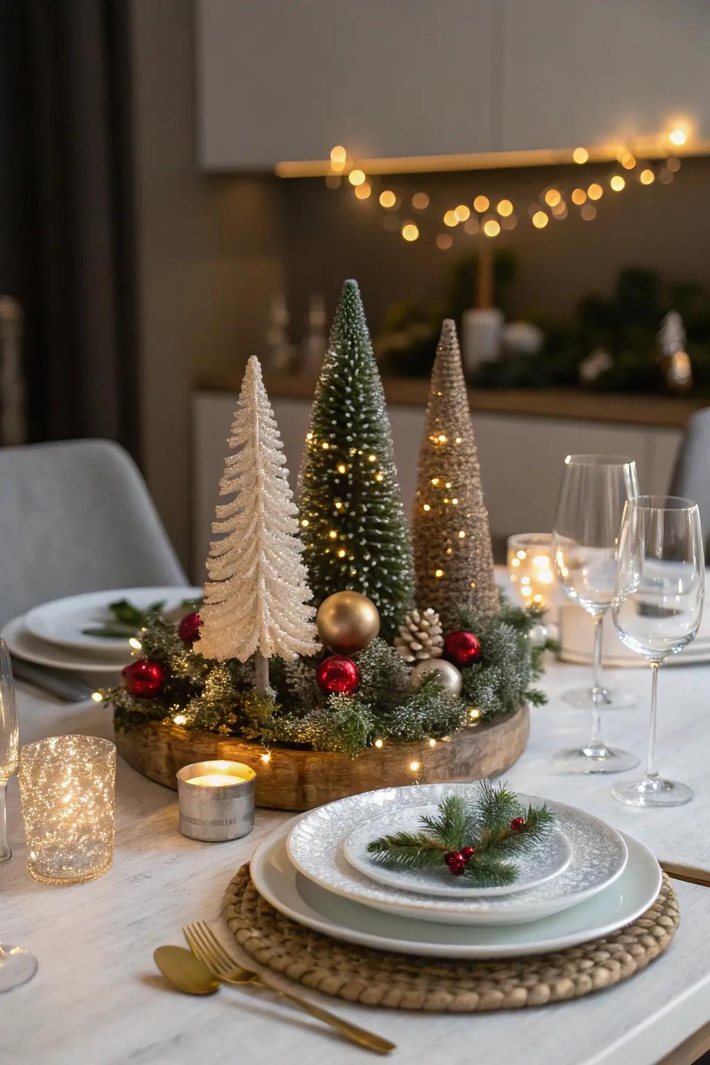 Scaled branch showpieces contribute a celebratory nuance to your feast table.