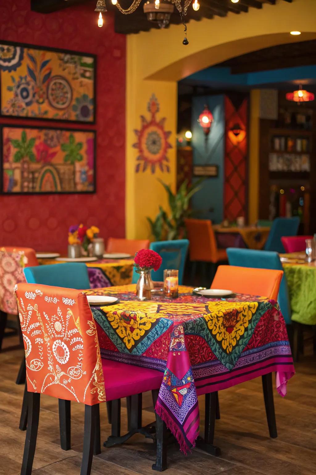 A vibrant color print energizing a lively dining area.