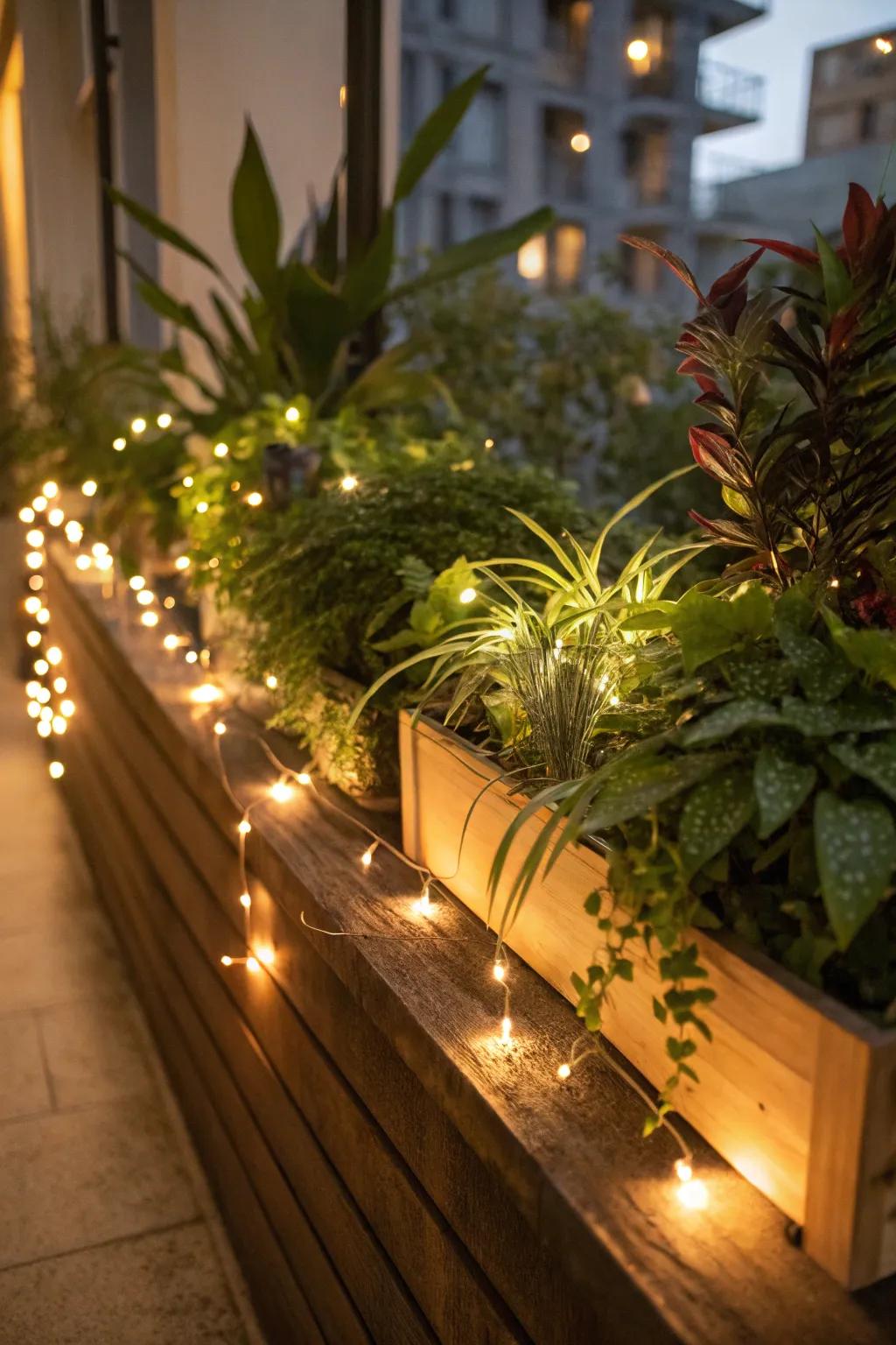 The gentle illumination on this plant ledge makes it feel warm and inviting.