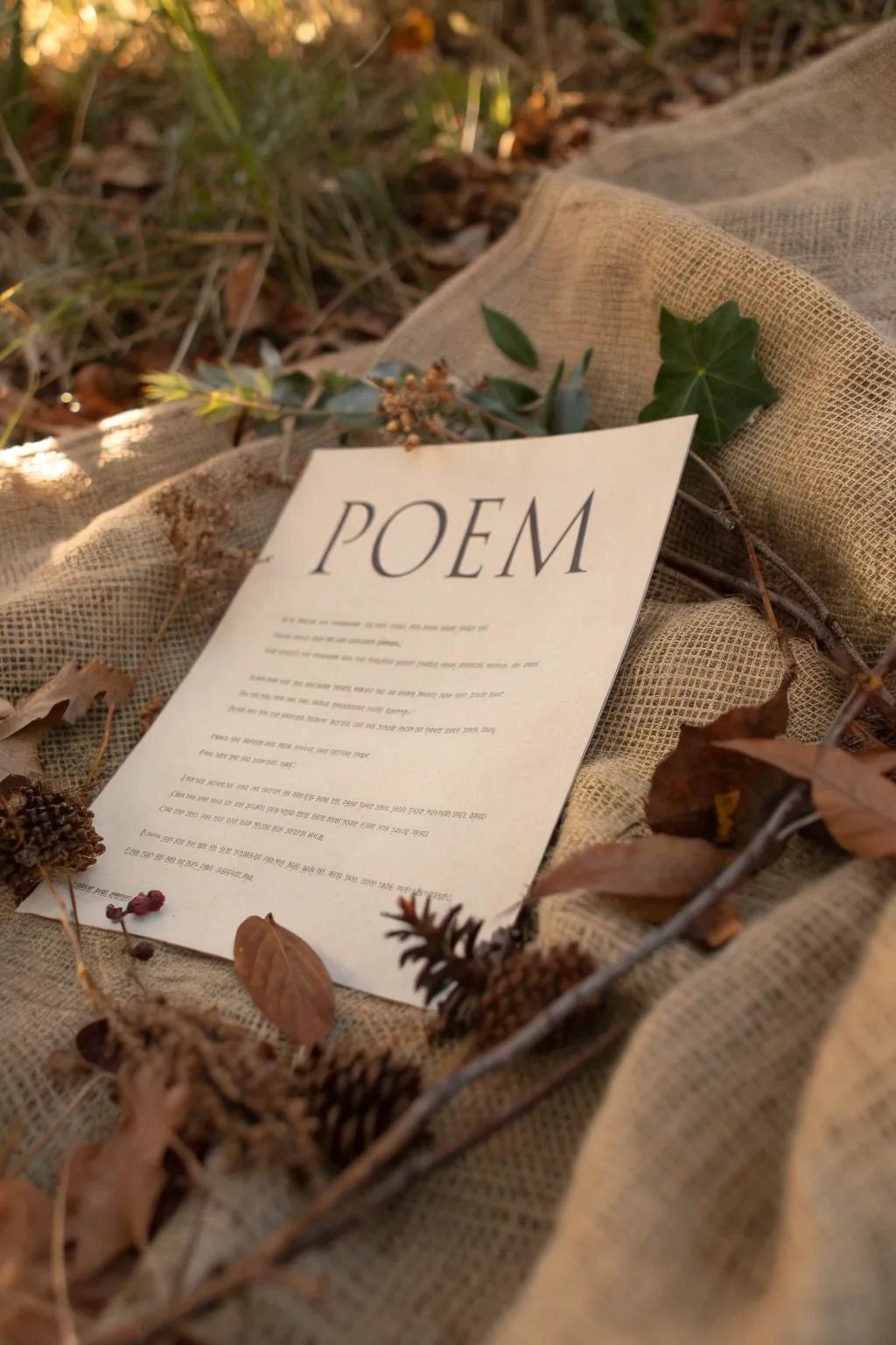 Natural elements infuse an organic sensation into your poetic ornamentation.