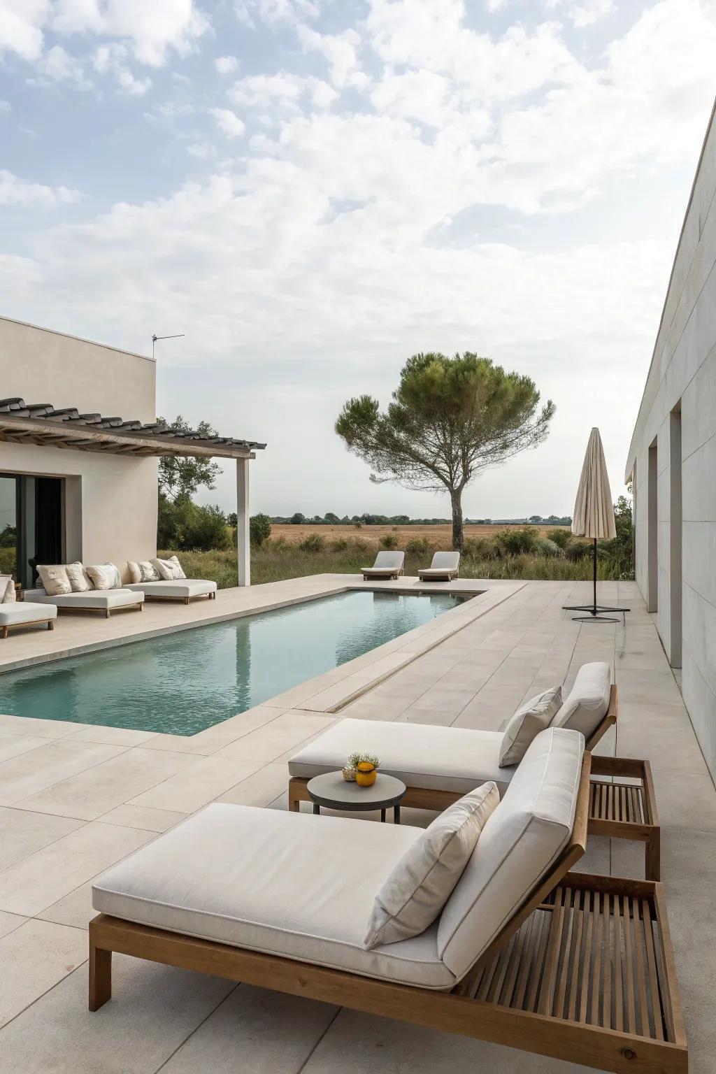 Realize impeccable sophistication via an understated pool deck design.