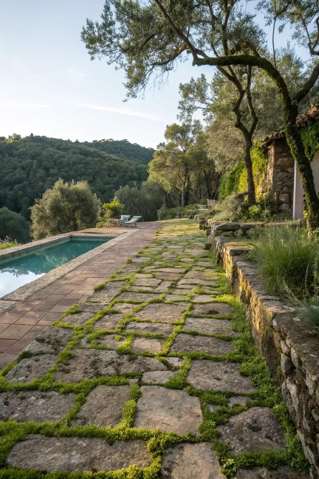 Flagstone walkways offer a natural and charming access to your pool.
