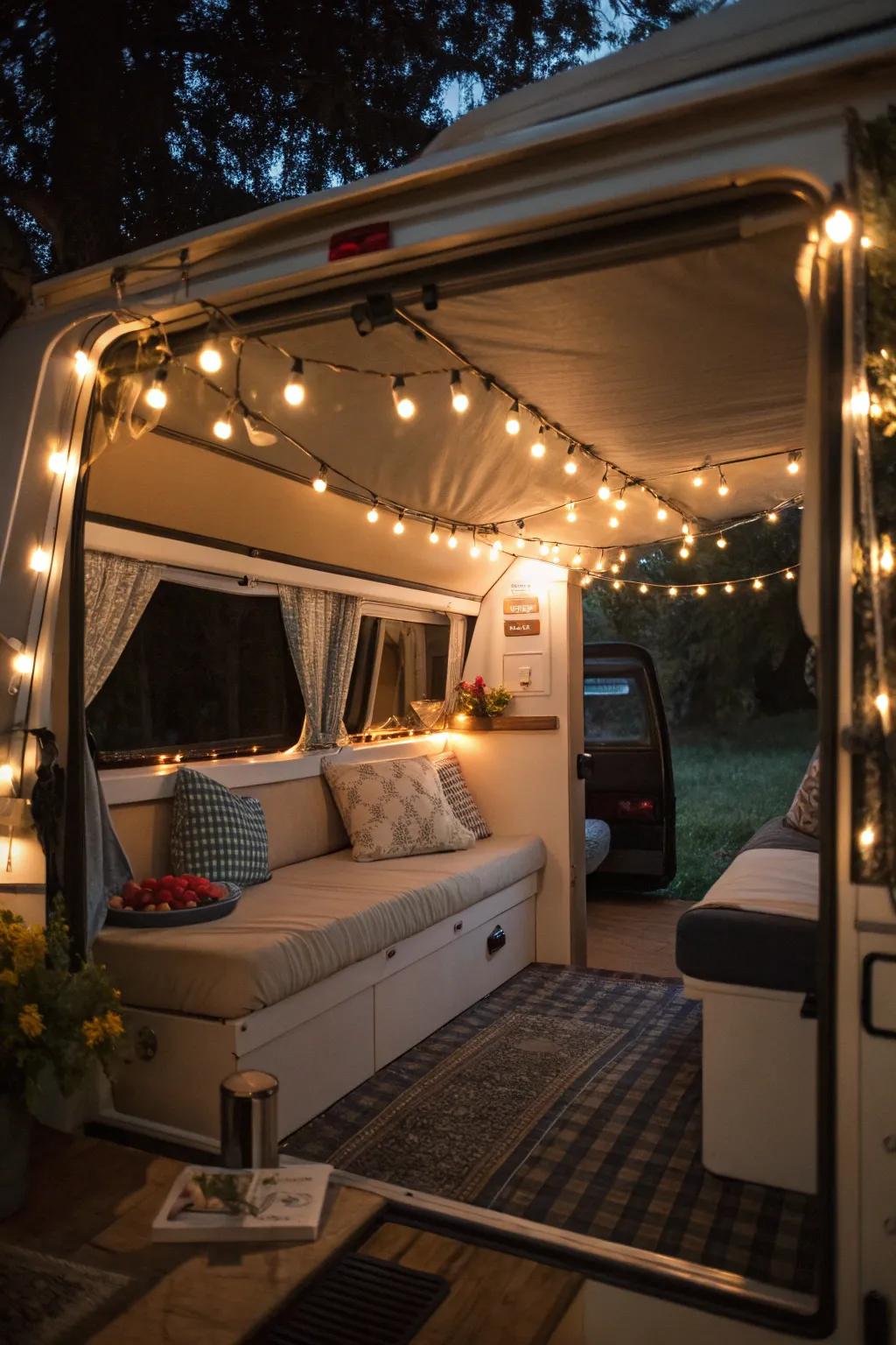 Ambient lighting enriches the warmth and appeal of your camper's interior.