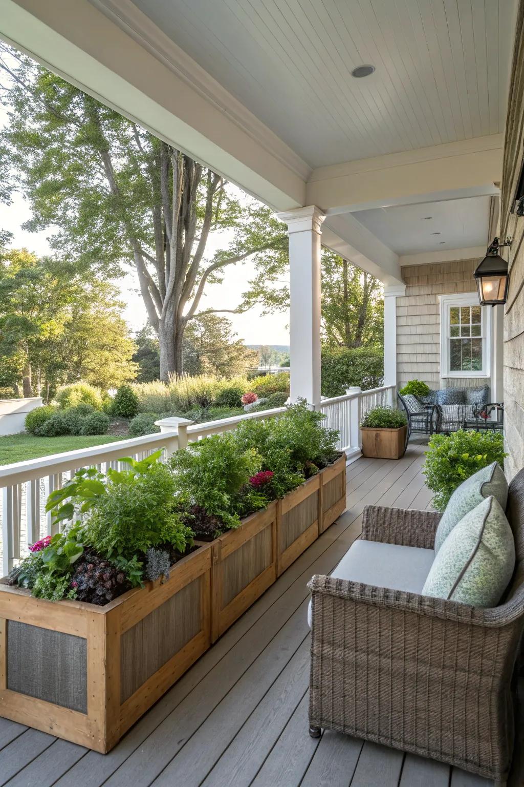 A knee wall showcasing integrated flowerbeds, infusing a natural element.