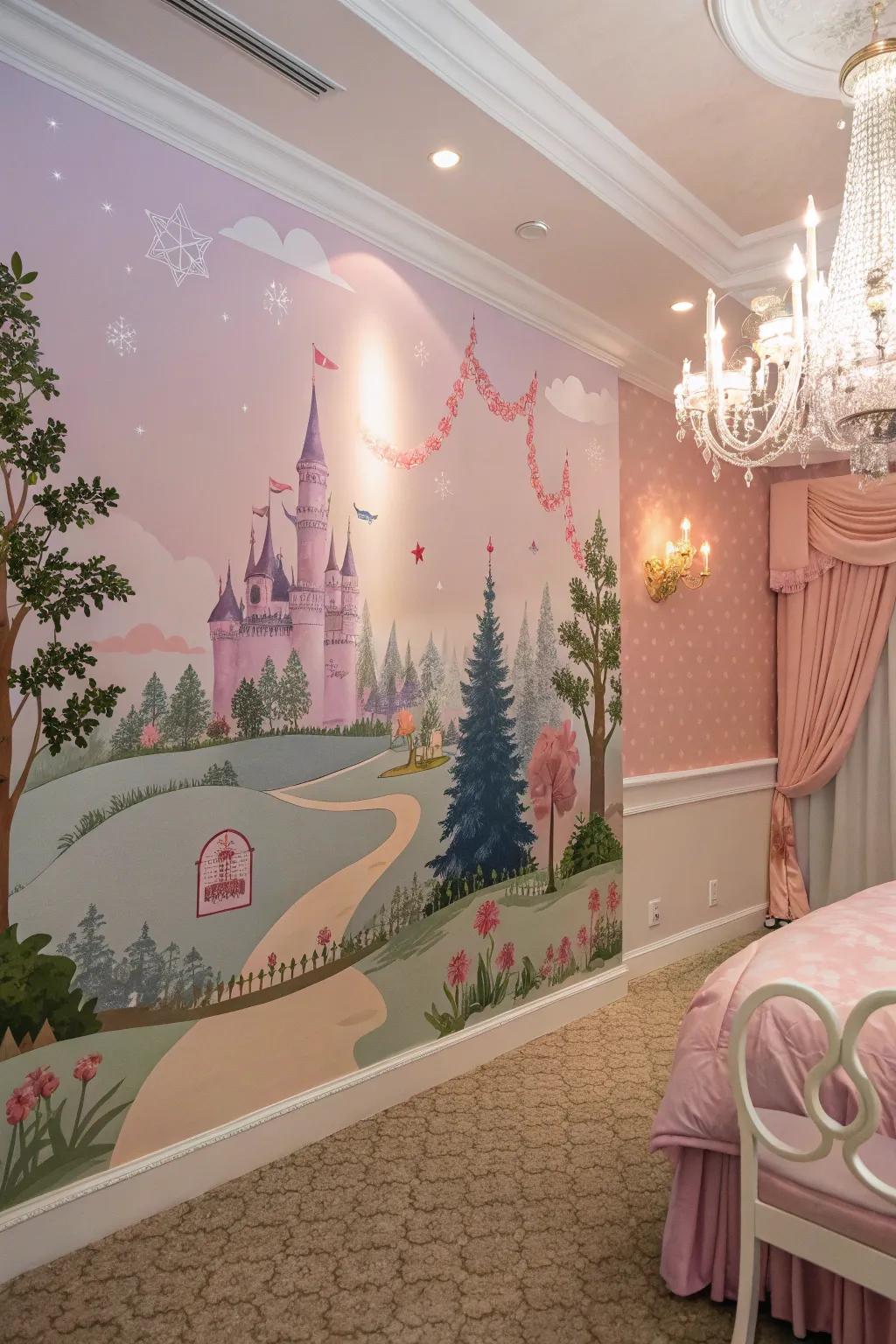 Wall art adds a touch of whimsy to the decor.