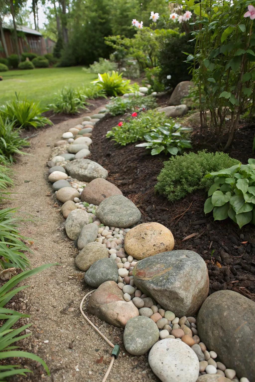 Artistic stone and rock property line.