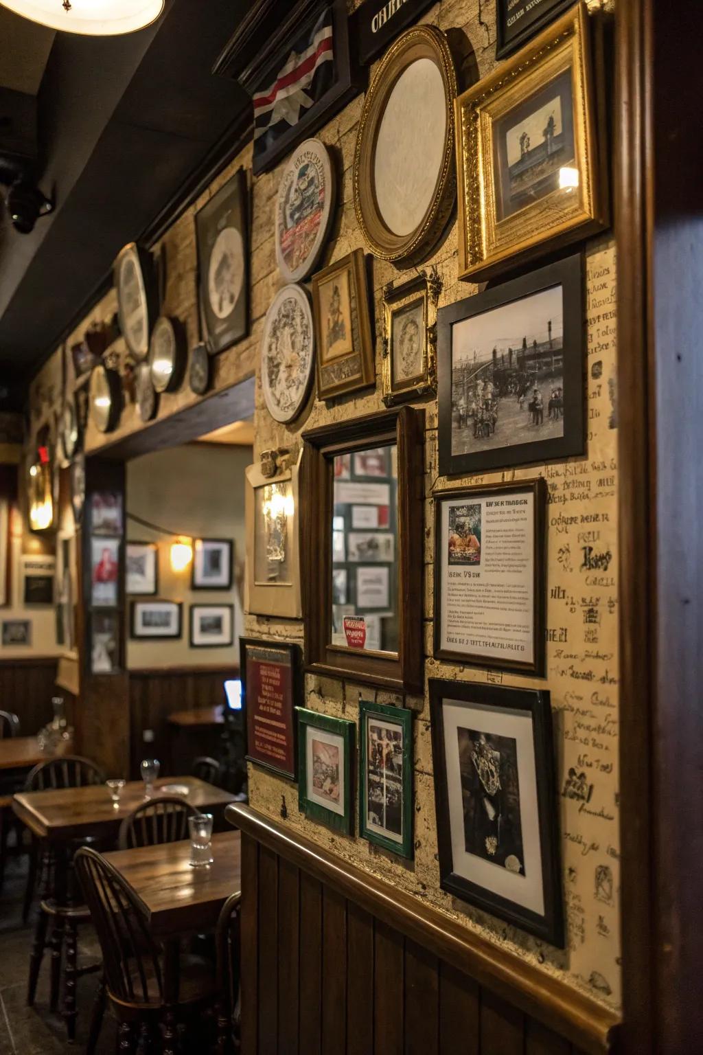 Varied wall aesthetic injects personality and curiosity into your pub.