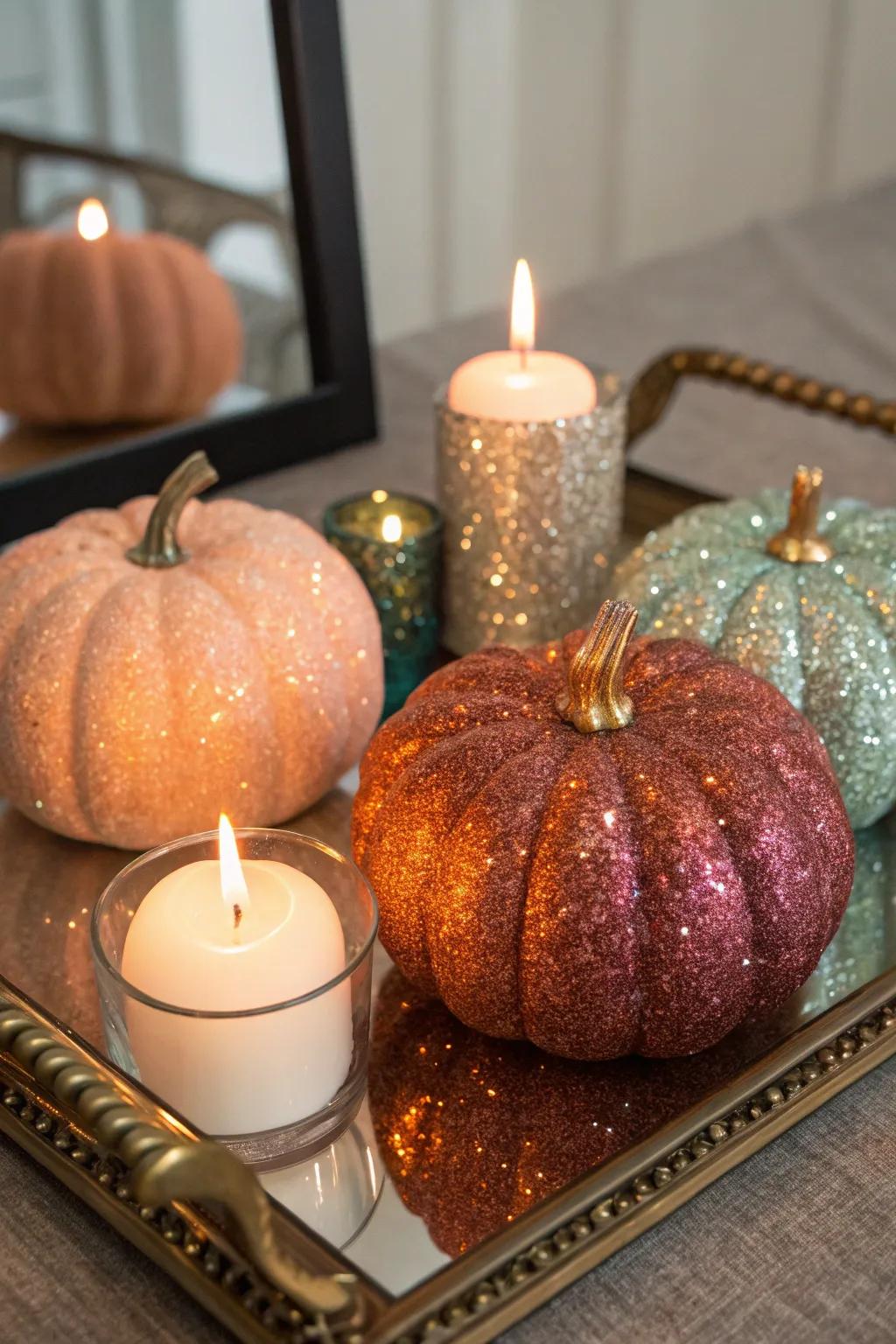 Glitter pumpkins contribute an element of glamour to any environment.