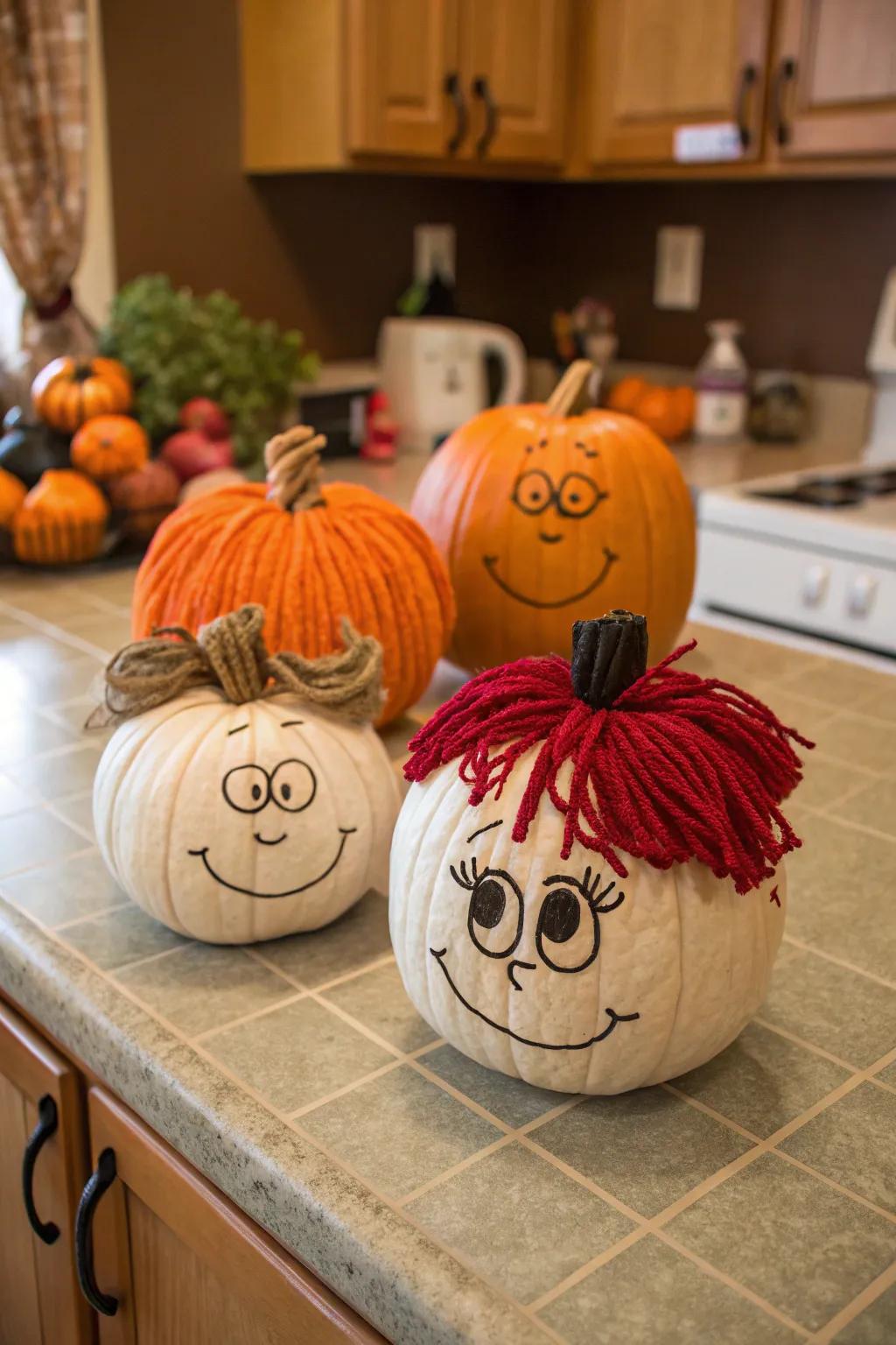 Mini pumpkins morphed into an endearing family of characters.