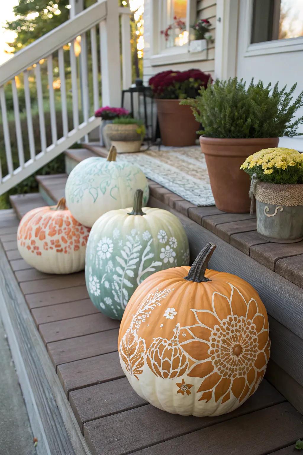 Gradient flower pumpkins impart creative panache to fall decorations.