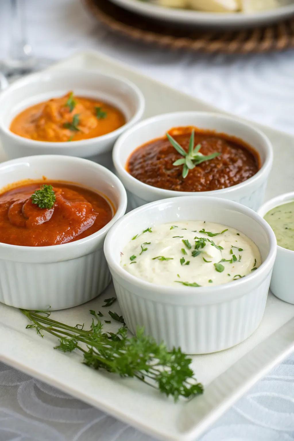 An assortment of sauces to go well with your raclette components.