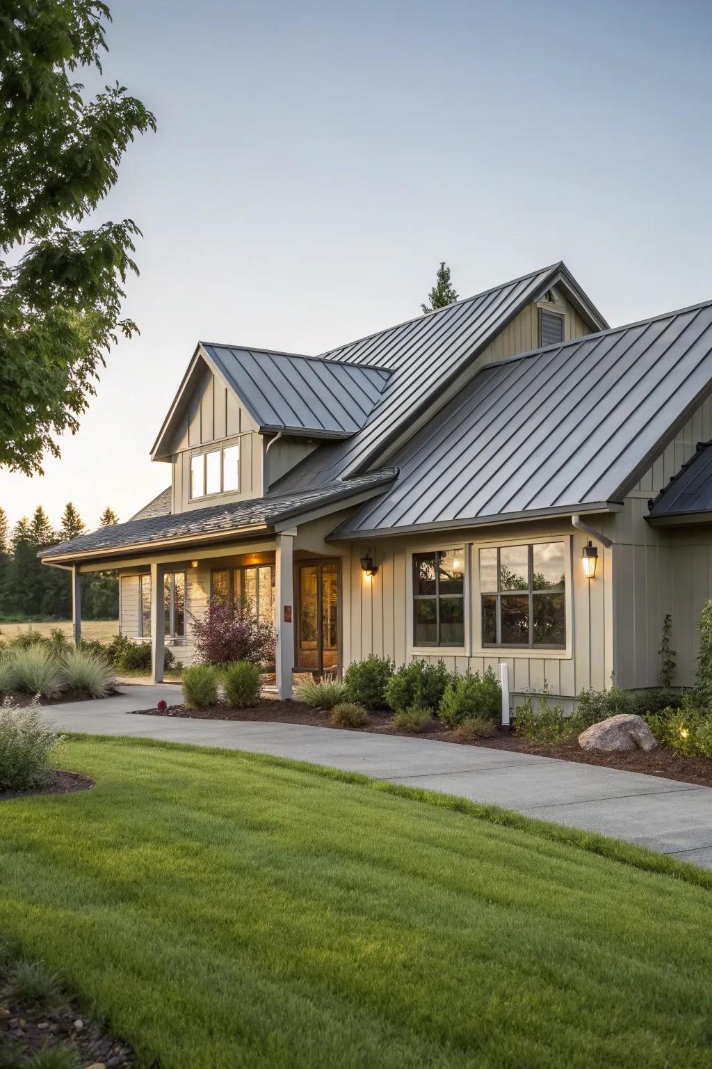 A modern metal roof adds sleekness and durability.