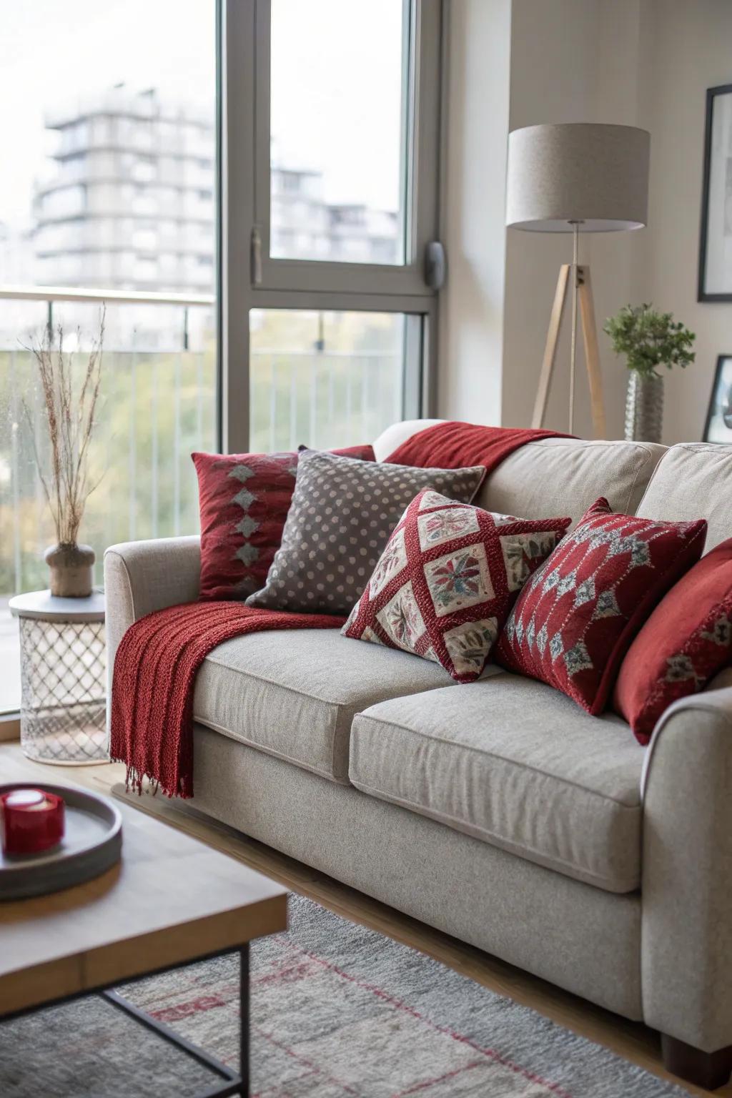 Layered soft furnishings offer a simple yet effective way to introduce color.