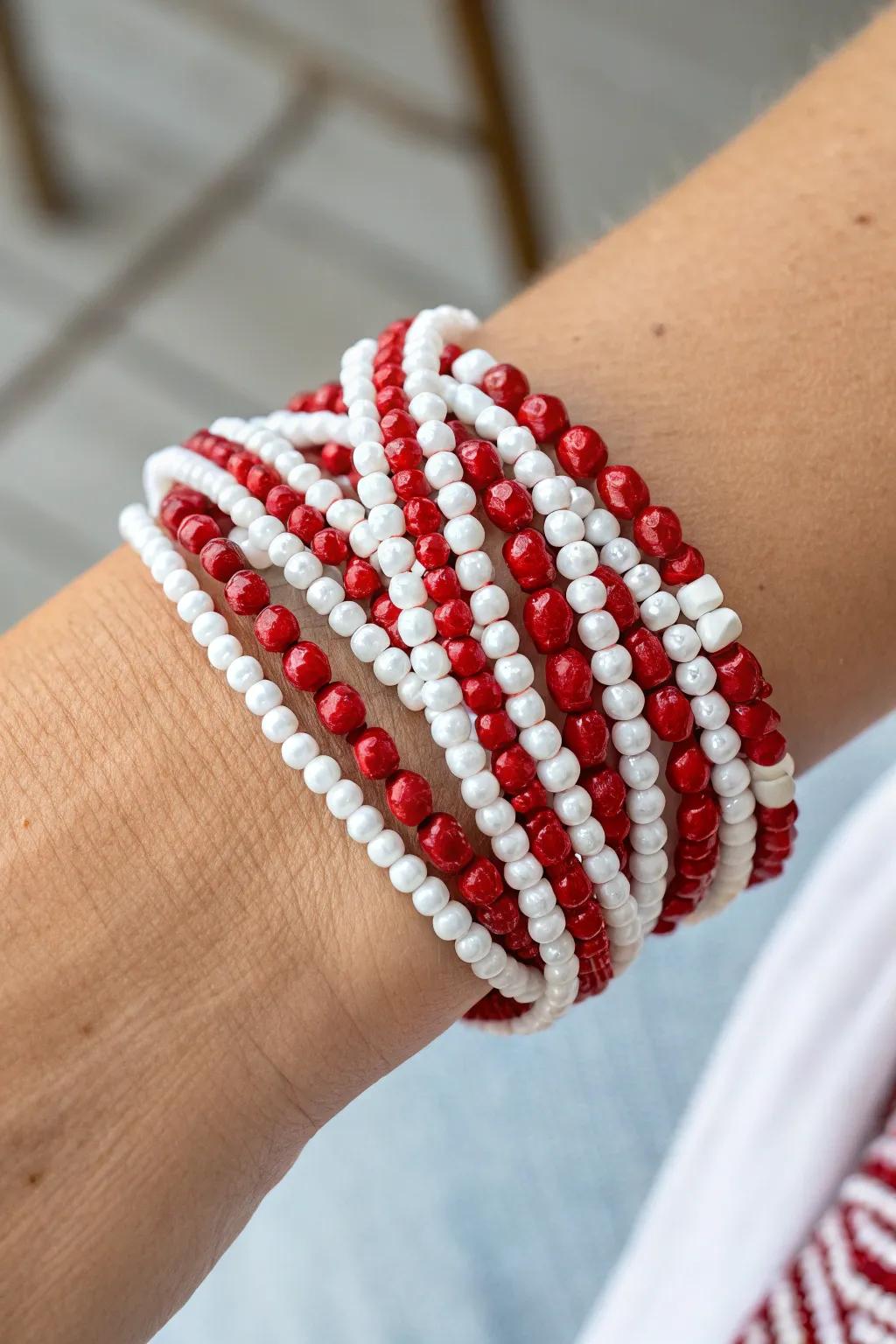 Adaptable ruby and snow spiral ornaments for every setting.