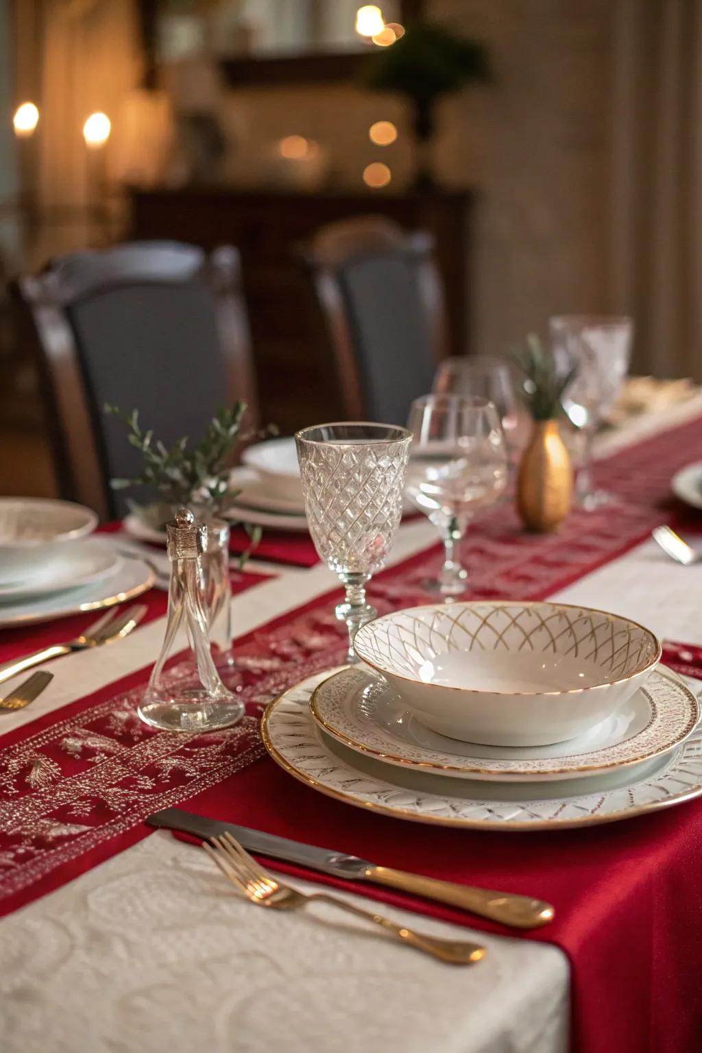 A striking crimson-themed table setting for the holidays.