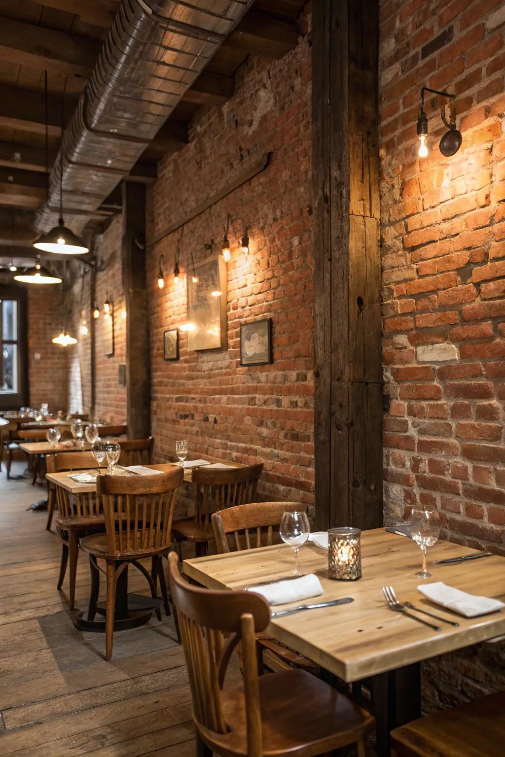 Combining industrial and rustic touches adds warmth and character to restaurant interiors.
