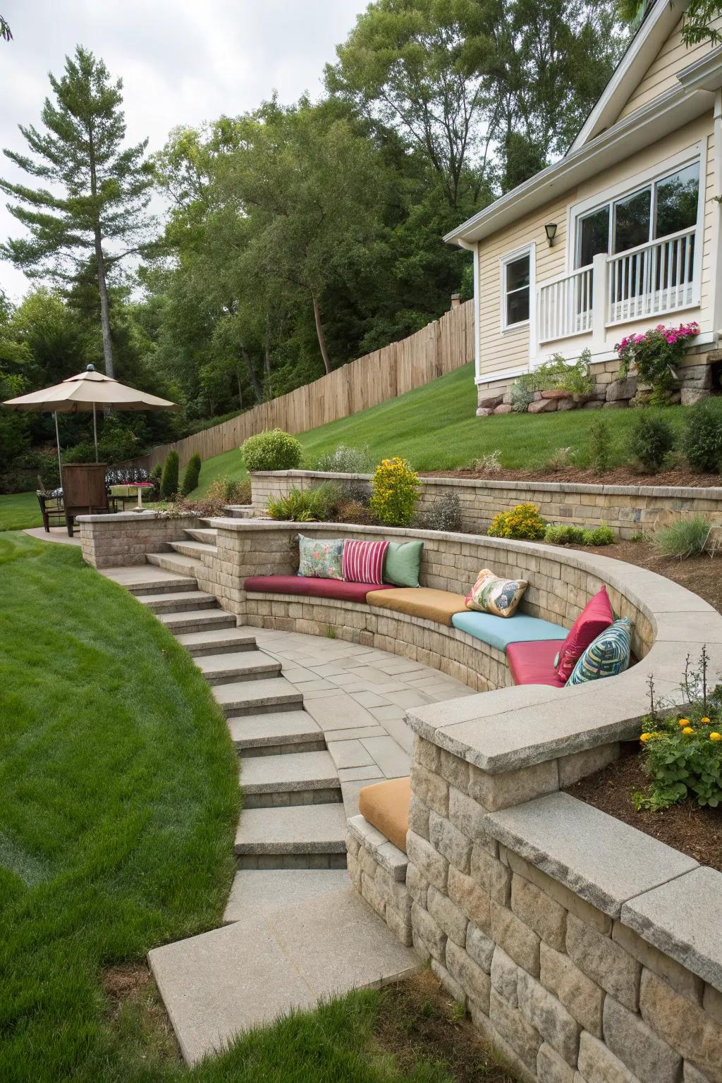 Benches provide both structural integrity and relaxation spots.