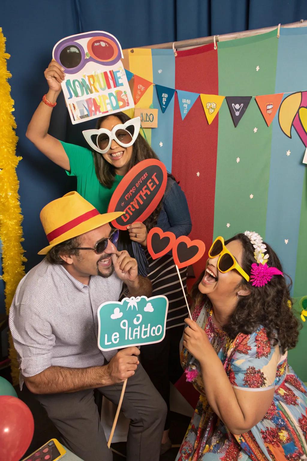 An energetic photo booth complete with props for guests' enjoyment.
