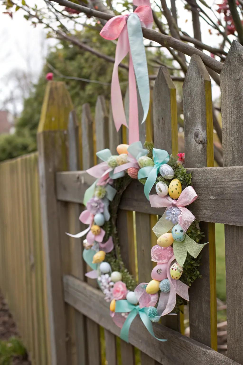 A pastel Easter wreath brimming with spring's joy.