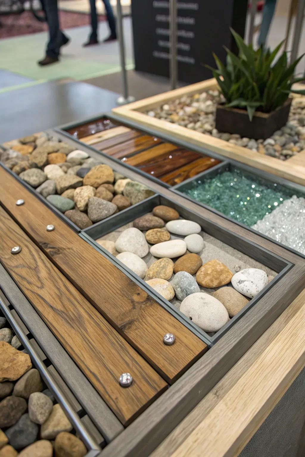 A display highlighting collections, using mixed textures