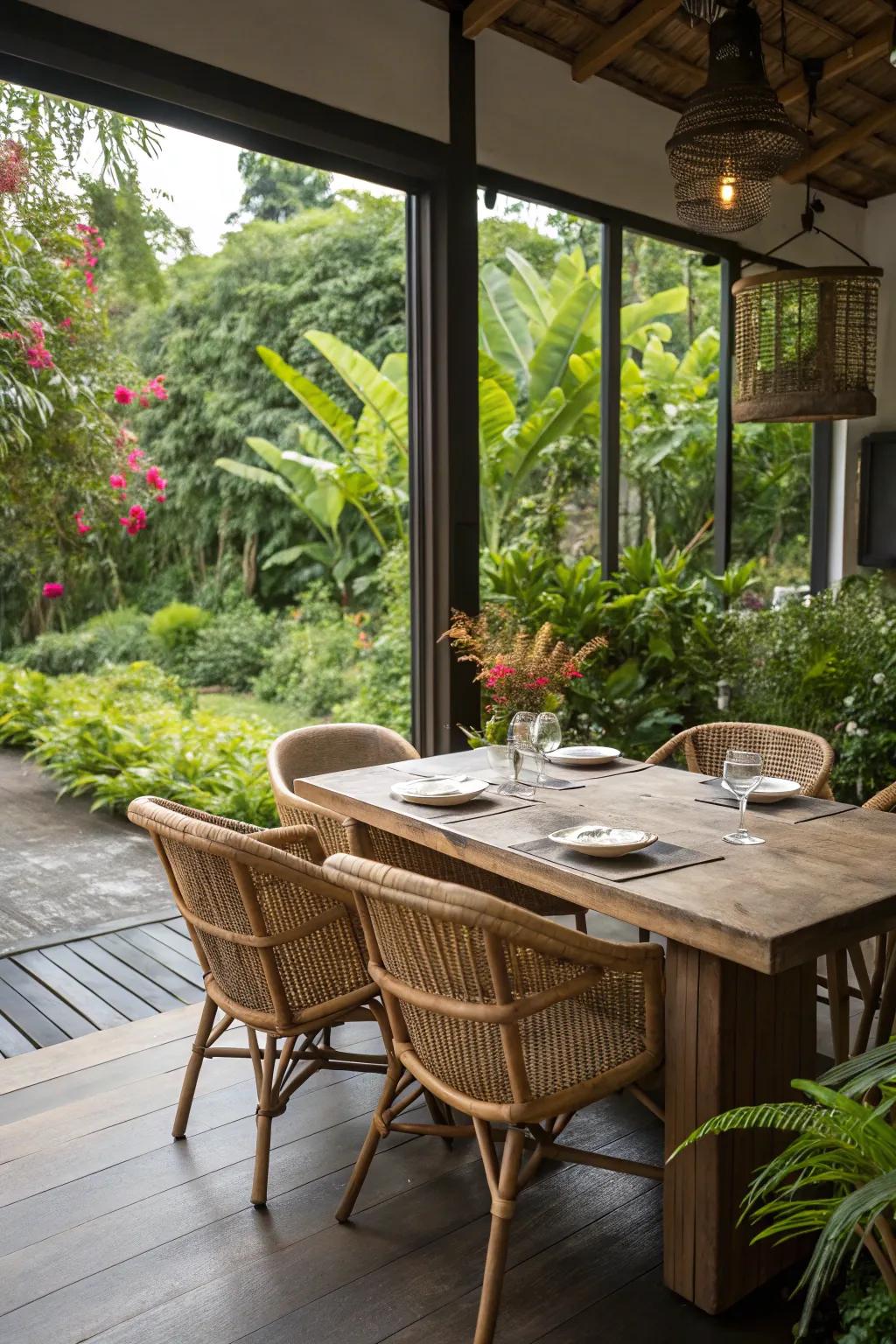 Natural elements deepen the welcoming feel of your dining space.