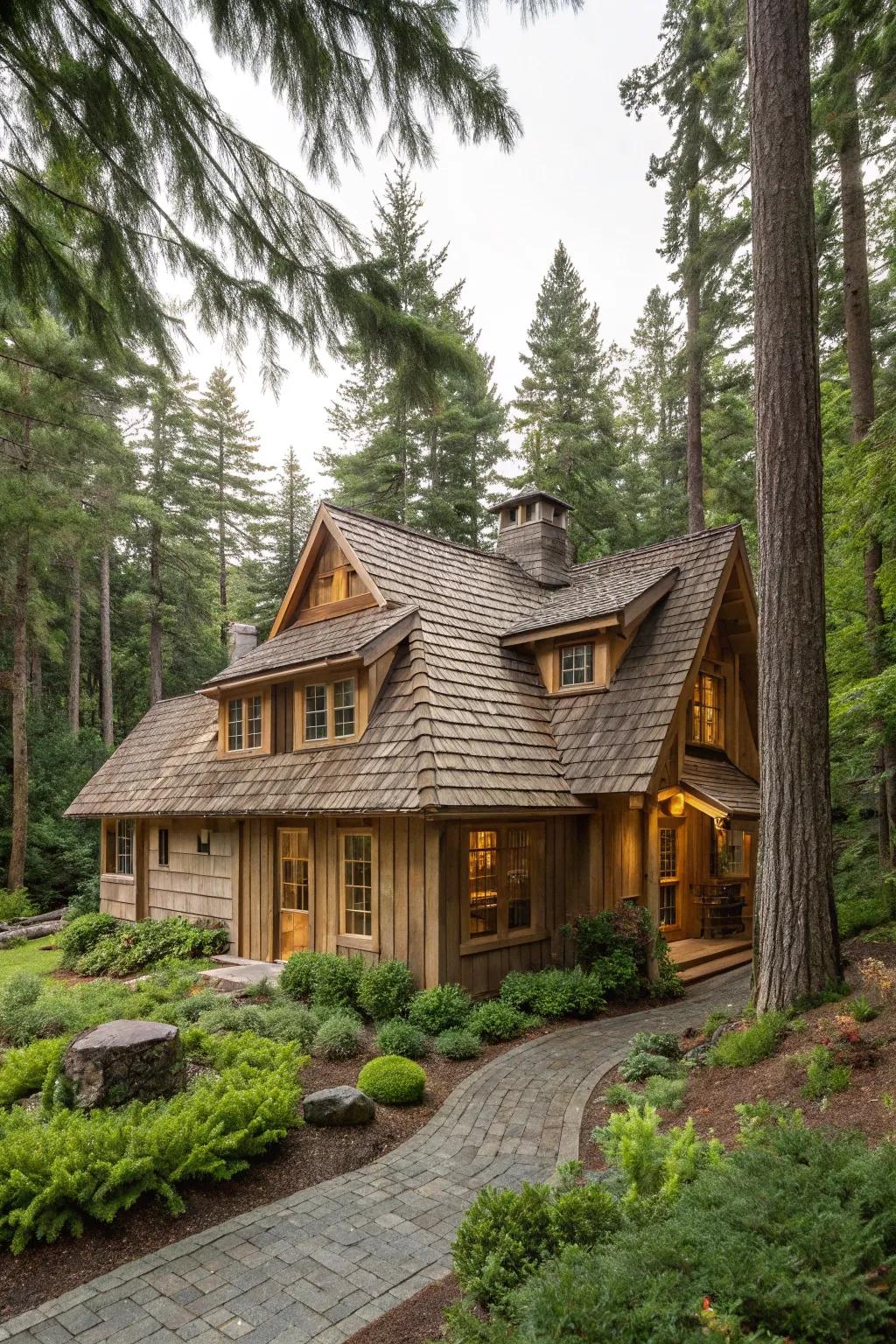 Rustic roofs radiate warmth and integrate effortlessly into natural settings.