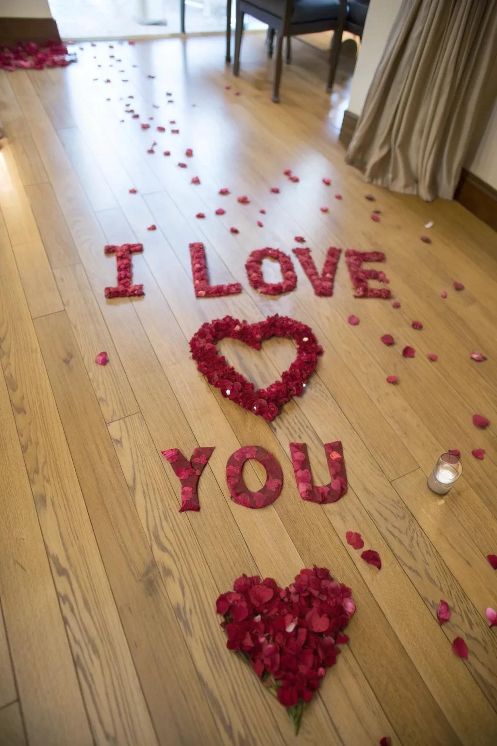 A love message created from floral adornments